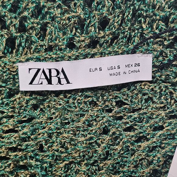 ZARA Crochet Peplum Tank Green Size S NWT - Picture 7 of 9
